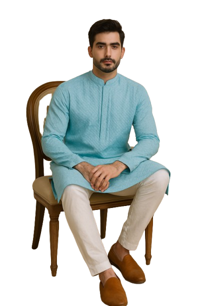 Aqua Blue Textured Kurta Set