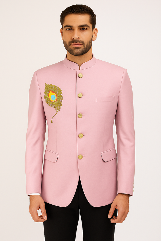 Jodhpuri Suit With Morpankhi In Smart Fit Two Piece Pink For Men