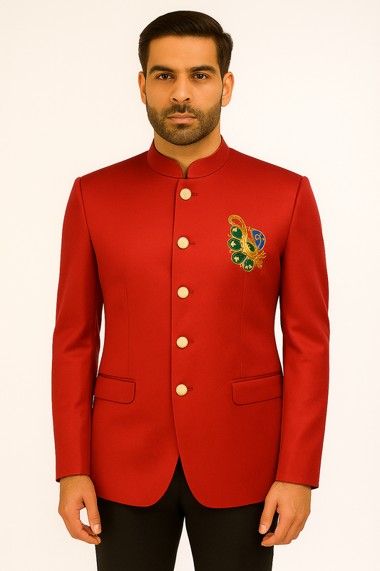 Jodhpuri Suit Red Emboidery Pattern For Men