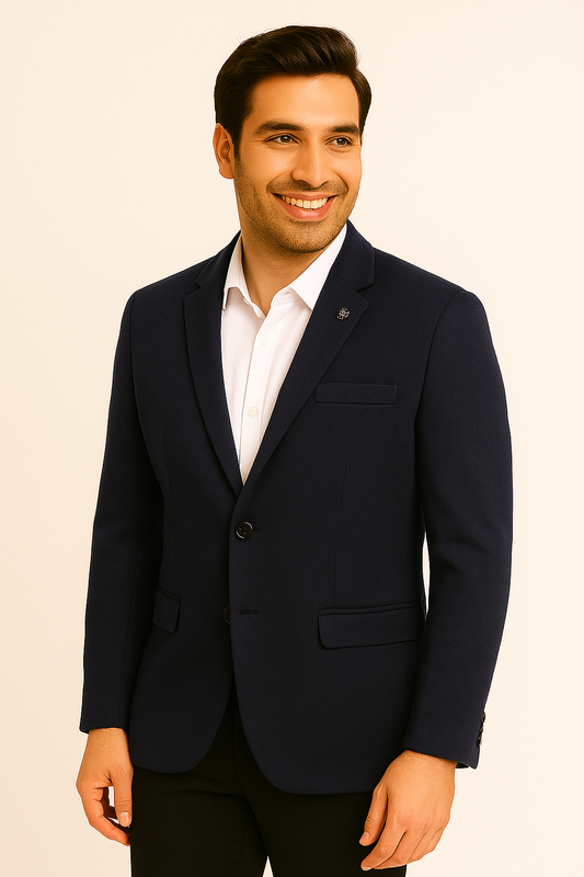 Knit Blazer Dark Blue For Men Pattern Lycra Fabric