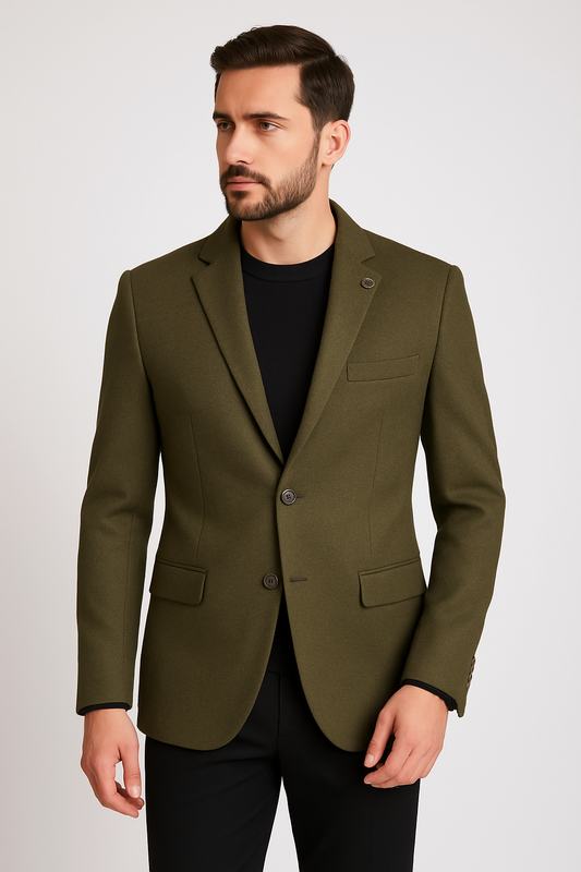 Tweed Check Blazer Mehndi Green Men Blazer