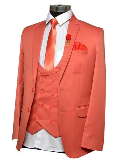 Party Wear Three Piece Suit Pink For Men