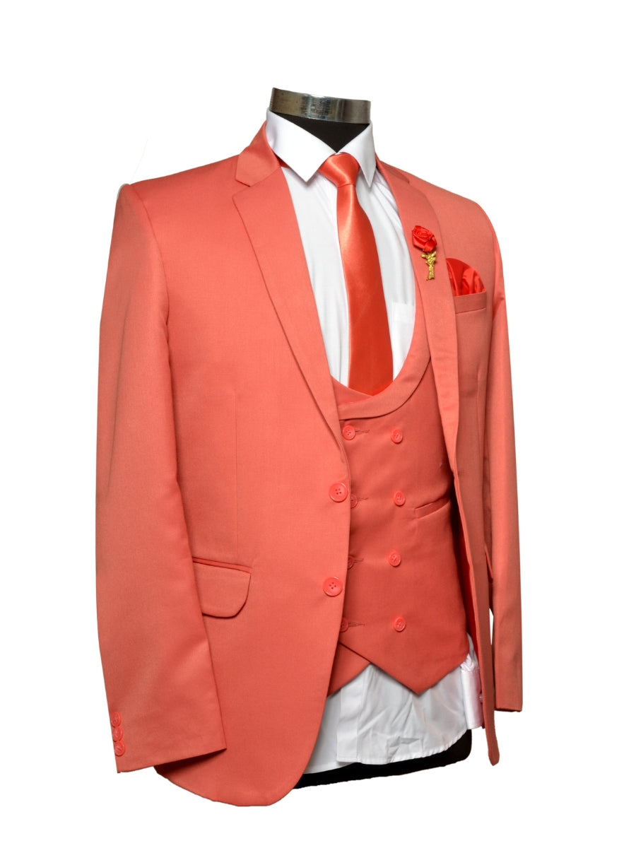 Party Wear Three Piece Suit Pink For Men