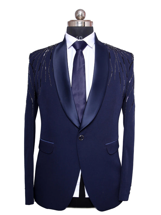 Two Piece Suit Embroidery Blue For Men