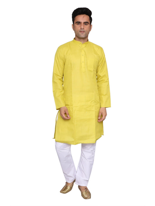 Plain Yellow Kurta Pajama Set For Men