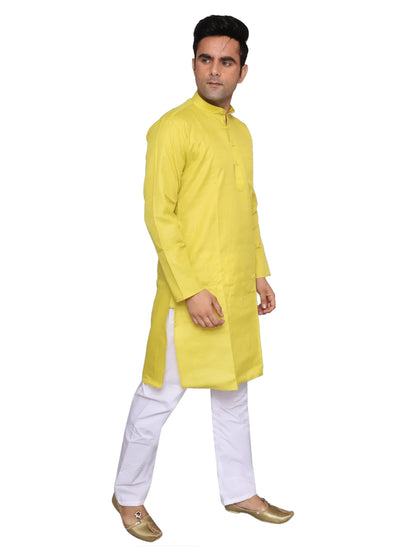 Plain Yellow Kurta Pajama Set For Men