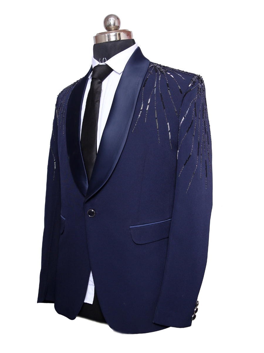 Two Piece Suit Embroidery Blue For Men