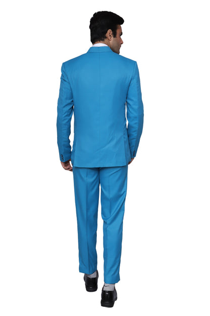 Plain Three Piece Suit Sky Blue For Men