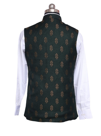 Jacket Kurta Set Banarasi Green For Men