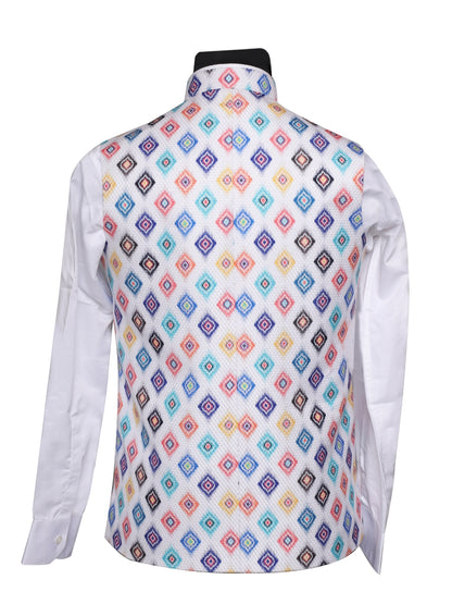 Crochet Printed White Jacket Kurta Set  Men